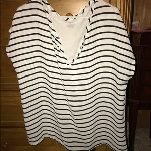White and Black striped top.